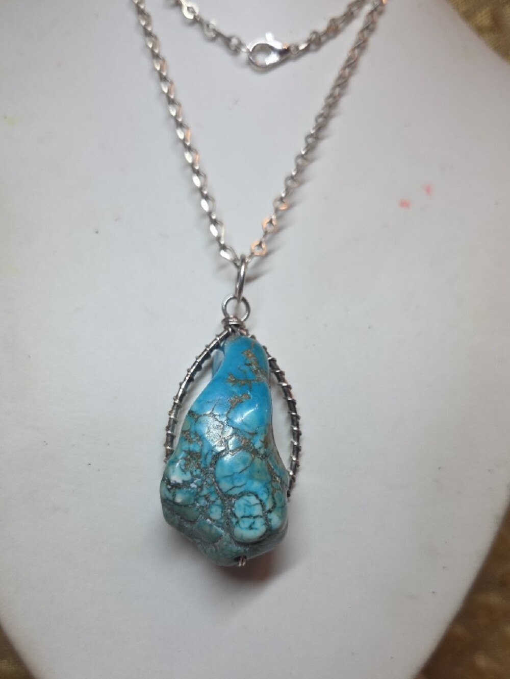 Turquoise Hawlite Stone Pendant Necklace in Blue - Women Jewelry